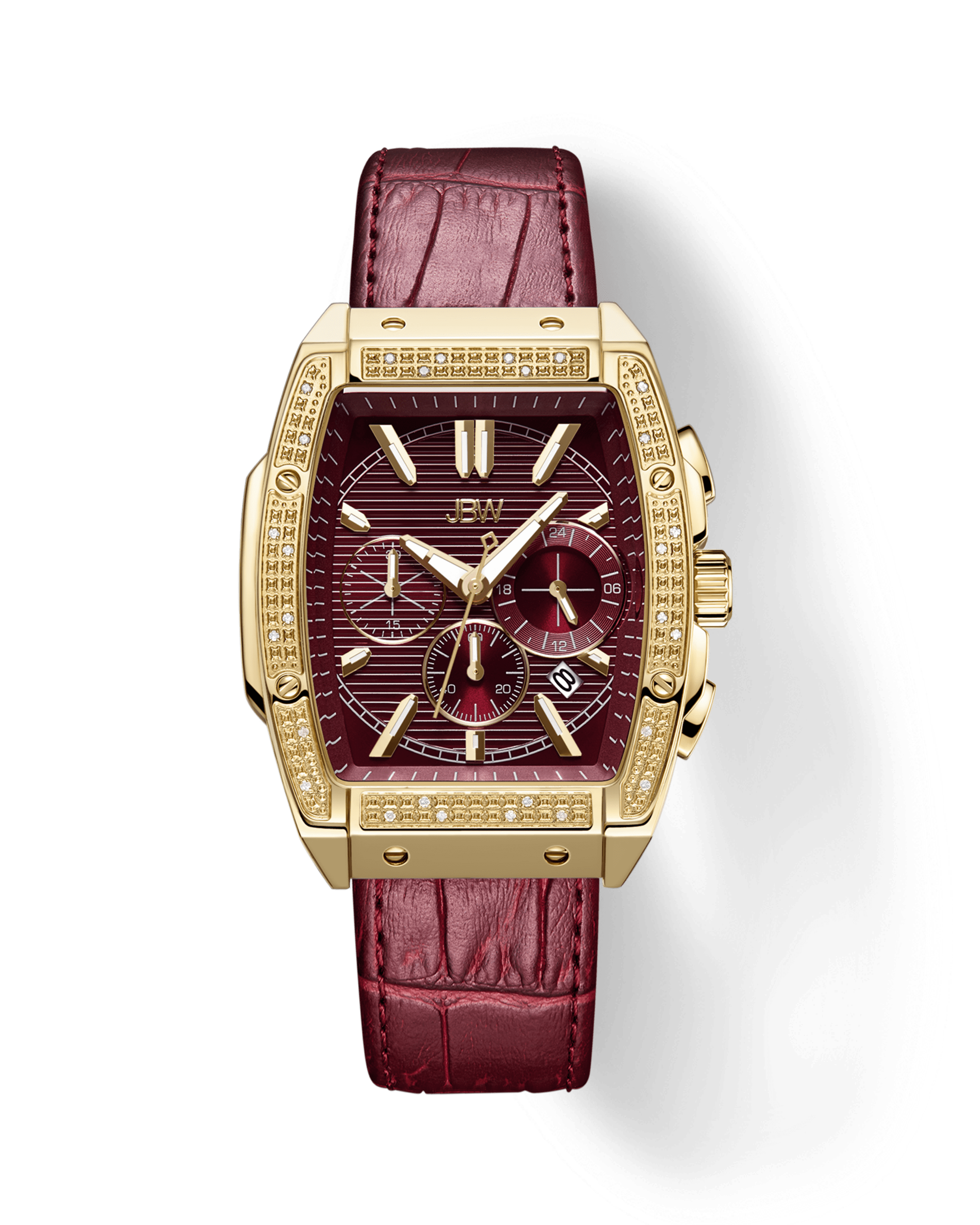 JBW Echelon J6379B Men s Gold Diamond Watch With Red Straps