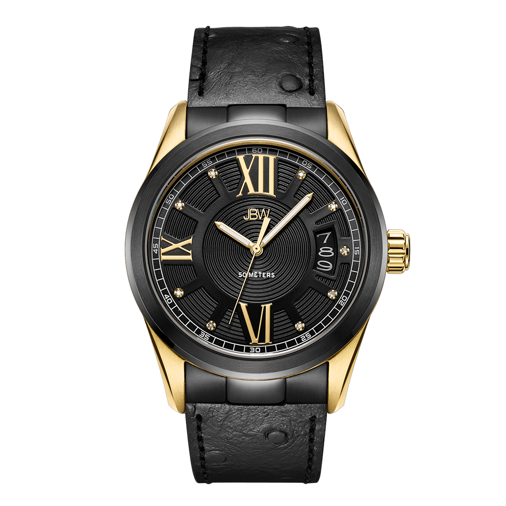 JBW Bond J6372A Men s Black Gold Diamond Watch With Leather