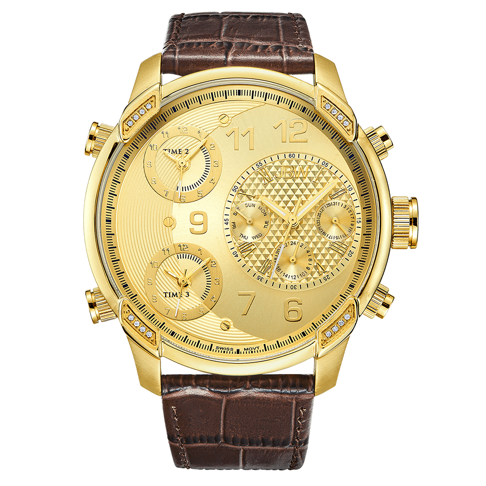 JBW G4 J6248LR Men s Three Time Zone Gold Diamond Watch JBW Watches