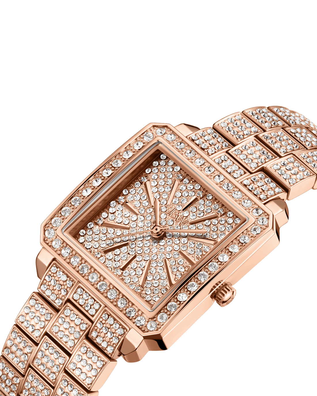 The Cristal 28 | J6386B-GA Sample Sale (Grade A) by JBW Watches features a 28MM rose gold-plated stainless steel case with diamond accents on the face, bezel, and bracelet, displayed on a plain white background.