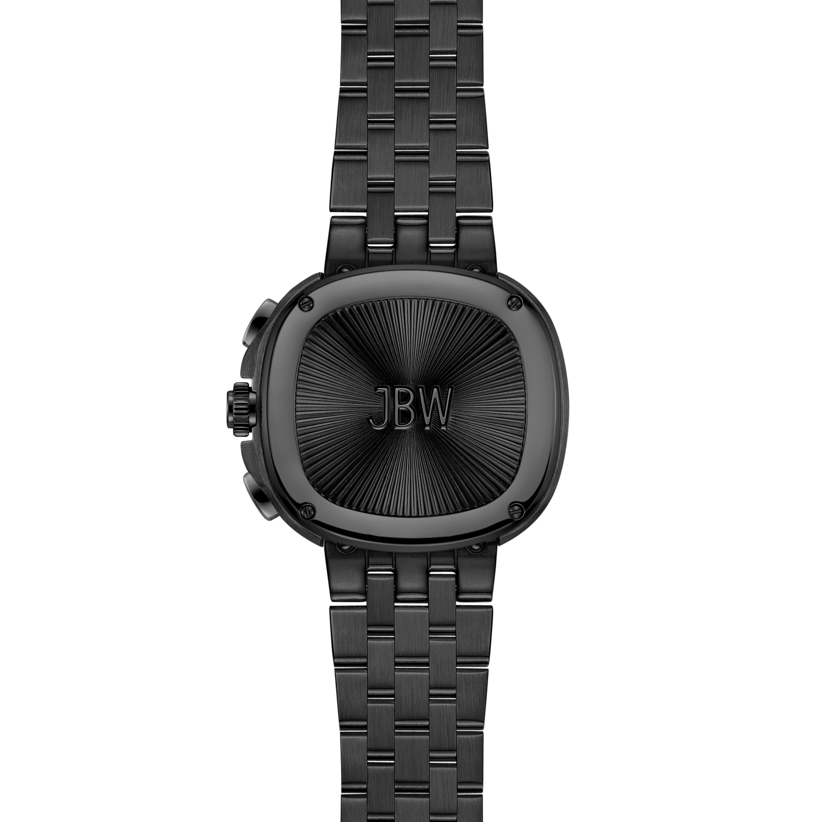 The JBW Watches Coast (Sample Sale) | J6397E-GA features a black diamond square face, textured dial with engraved JBW at the center, a linked band, and two side buttons, shown on a plain white background.