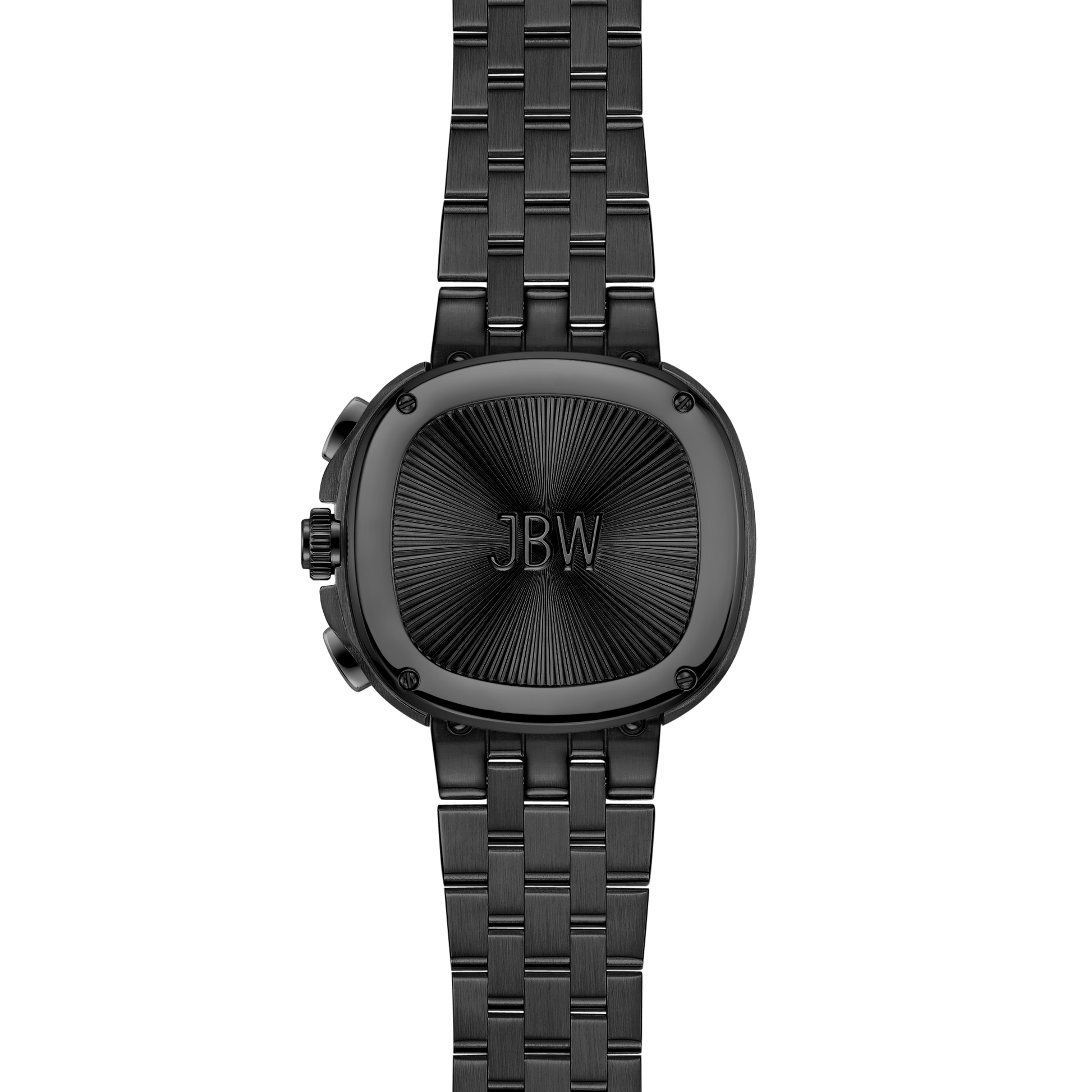 The JBW Watches Coast (Sample Sale) | J6397E-GA features a black diamond square face, textured dial with engraved JBW at the center, a linked band, and two side buttons, shown on a plain white background.