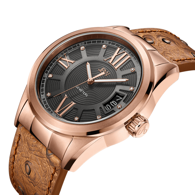 JBW Bond J6372B Rose Gold Men's Diamond Watch With Leather Strap