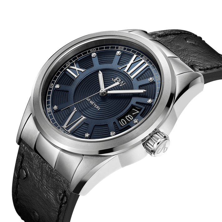 JBW Bond J6372C Men's Silver Diamond Watch With Leather Strap JBW