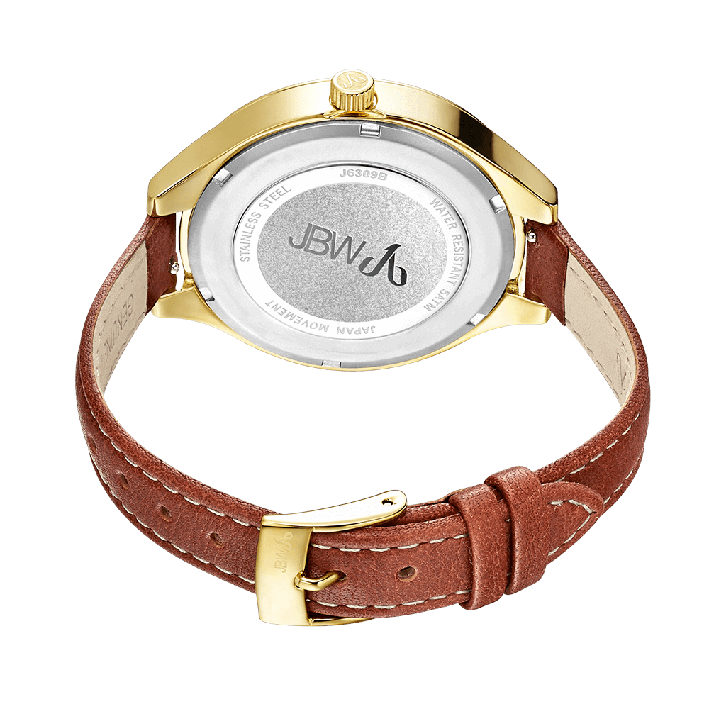 JBW Aria J6309B Women's Gold Diamond Watch With Brown Leather JBW