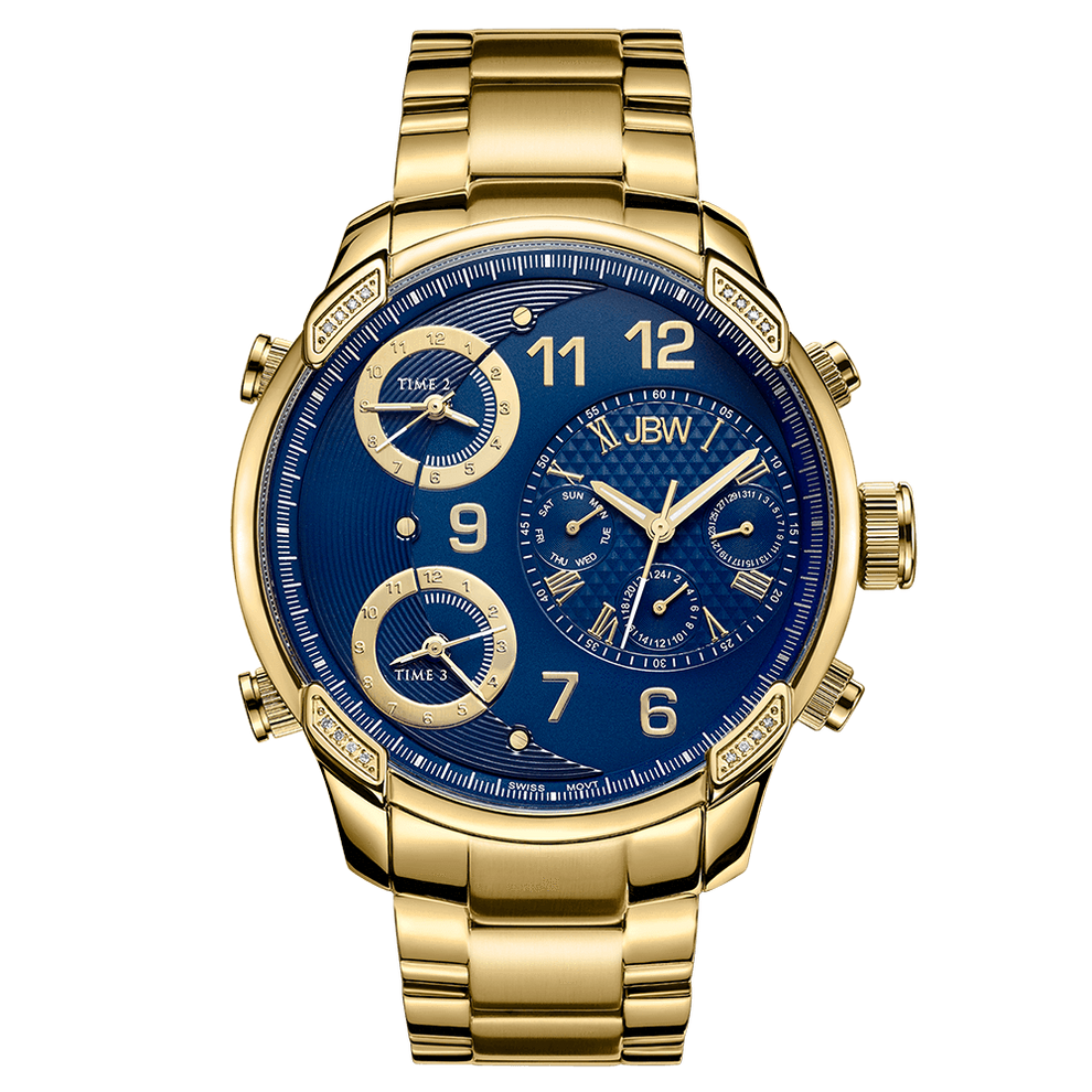 JBW G4 J6248K Men's Three Time Zone Gold Swiss Diamond Watch JBW