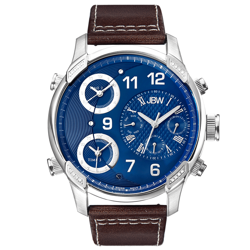 JBW G4 J6248LN Men's Three Time Zone Stainless Diamond Watch JBW